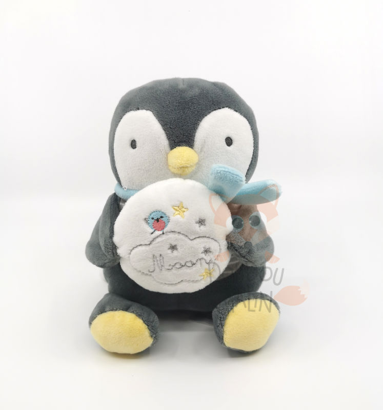  boîte à musique pingouin gris nuage 20 cm 